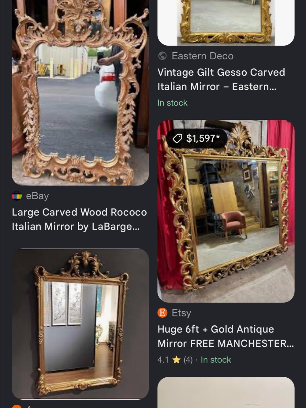 Ornate Gold Carved Rococo Wall Mirror rare one of a king $1.99k